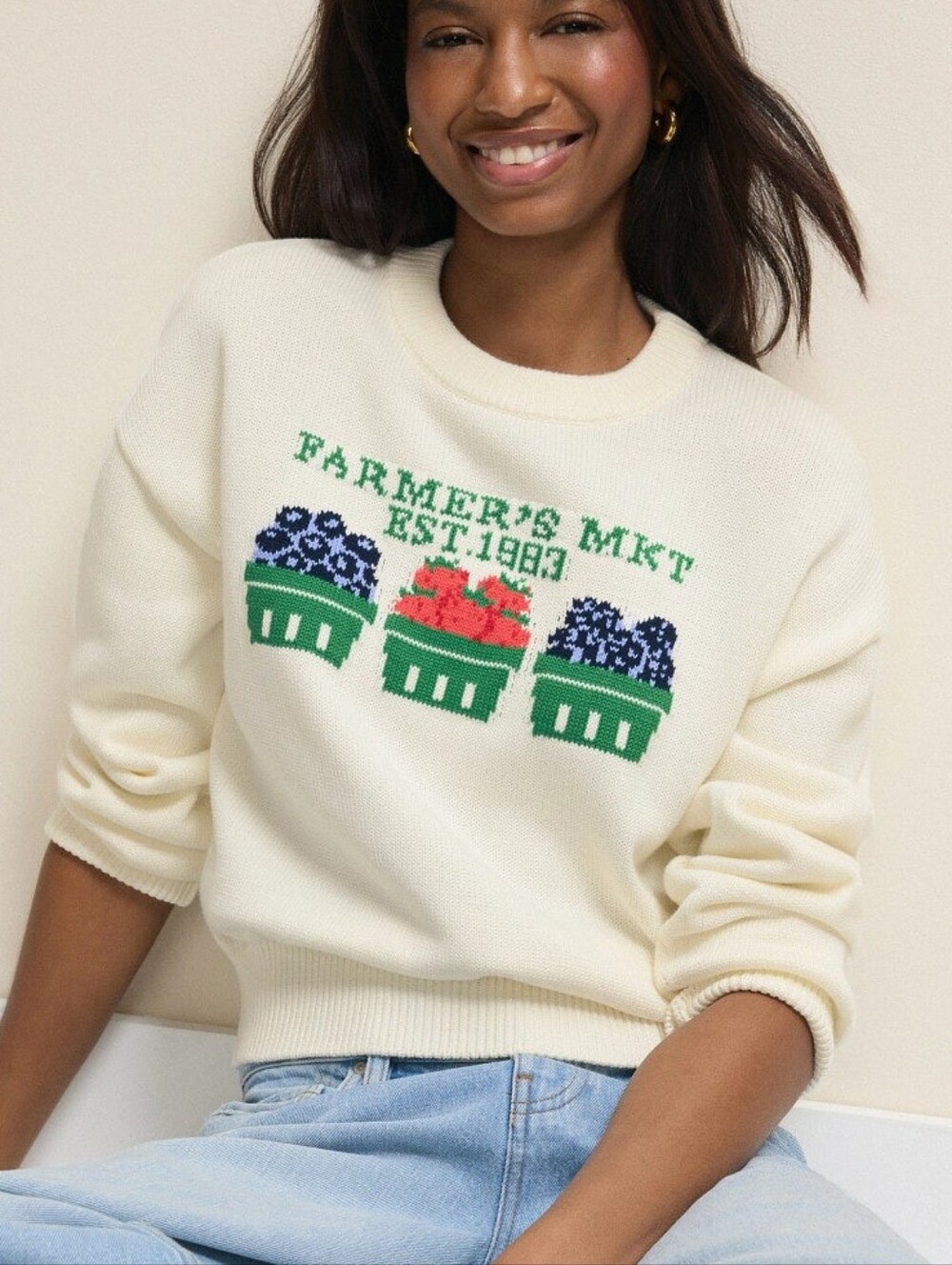 525 America Farmers Market Sweater Knit Crew Neck Long Sleeves Size S